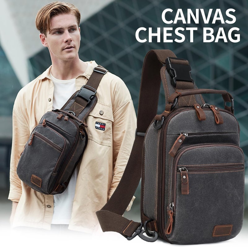 NerIion Nerlion Sling Bag for Men Waxed Canvas Crossbody Bag Chest Bag Water Resistant Shoulder Bag Casual Daypack - Image 2